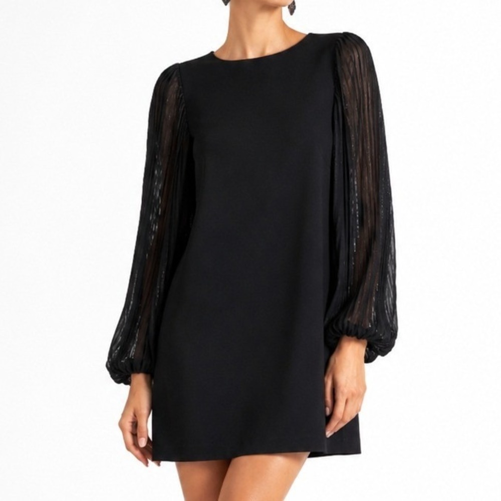 White House Black Market Black Avant Garde Pleated Sleeve Sheath Dress Size 4